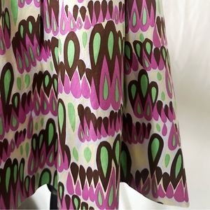 TIBI BRIGHT PLEATED SKATER SKIRT ZIPPER SIDE SIZE 8 MED PURPLE GREEN PRINT